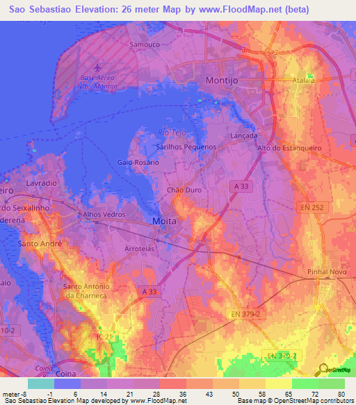Sao Sebastiao,Portugal Elevation Map