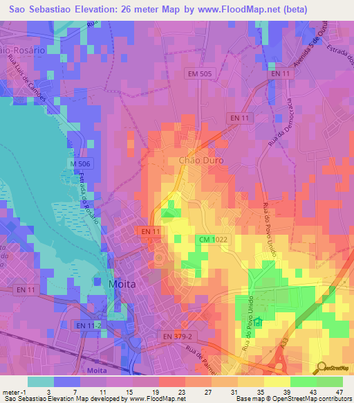 Sao Sebastiao,Portugal Elevation Map