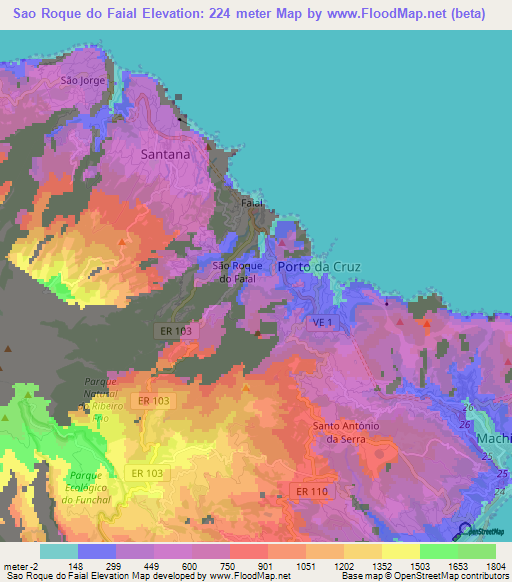 Sao Roque do Faial,Portugal Elevation Map