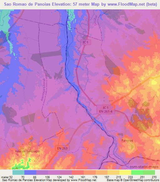 Sao Romao de Panoias,Portugal Elevation Map