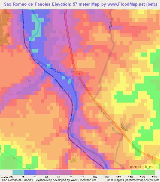 Sao Romao de Panoias,Portugal Elevation Map