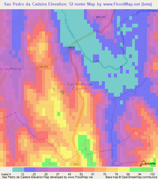 Sao Pedro da Cadeira,Portugal Elevation Map