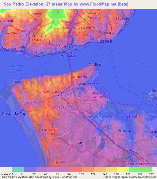 Sao Pedro,Portugal Elevation Map