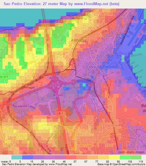 Sao Pedro,Portugal Elevation Map