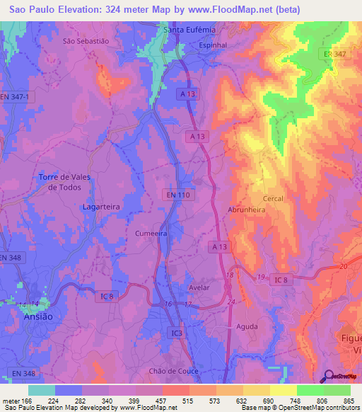 Sao Paulo,Portugal Elevation Map