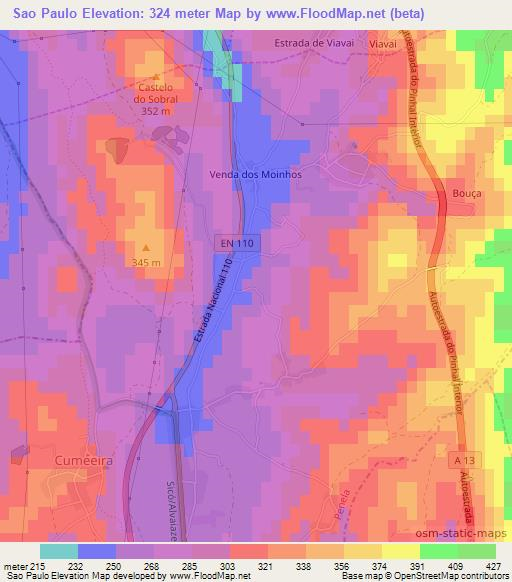 Sao Paulo,Portugal Elevation Map