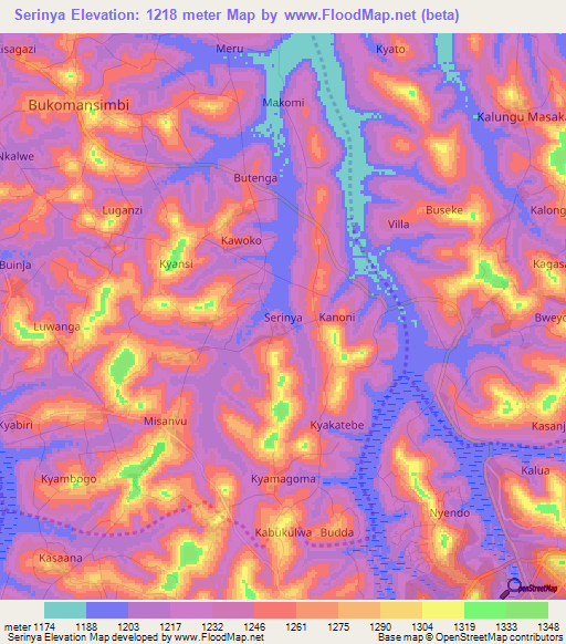 Serinya,Uganda Elevation Map
