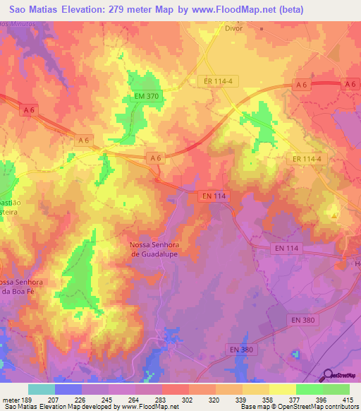 Sao Matias,Portugal Elevation Map