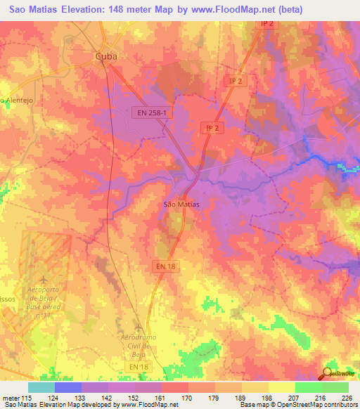 Sao Matias,Portugal Elevation Map