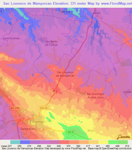Sao Lourenco de Mamporcao,Portugal Elevation Map