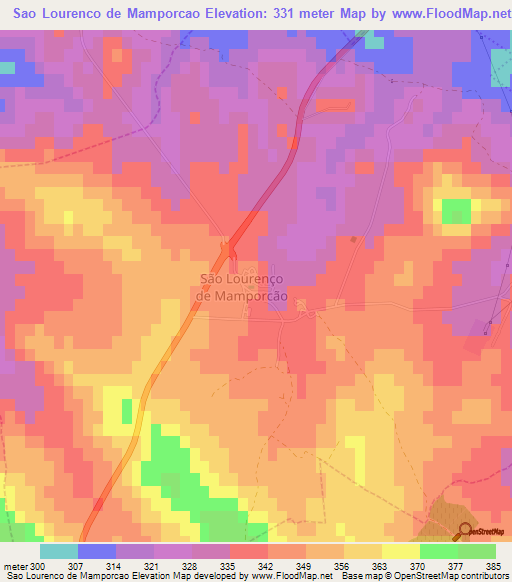 Sao Lourenco de Mamporcao,Portugal Elevation Map