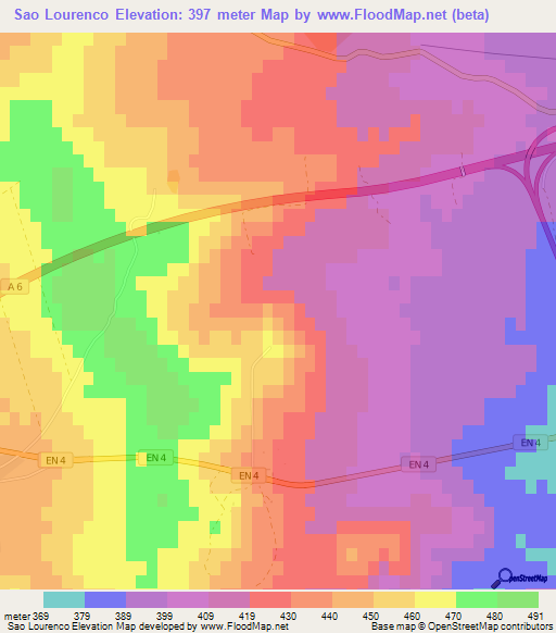 Sao Lourenco,Portugal Elevation Map