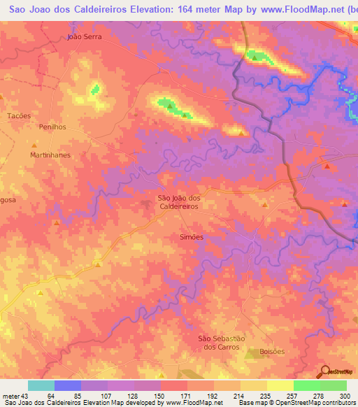 Sao Joao dos Caldeireiros,Portugal Elevation Map