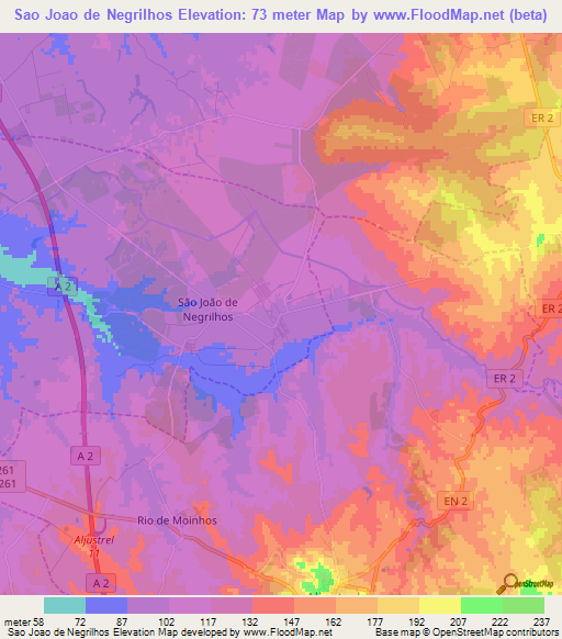 Sao Joao de Negrilhos,Portugal Elevation Map