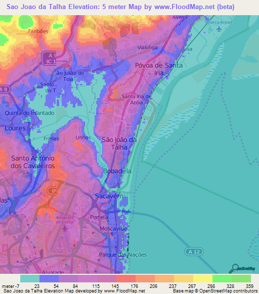Sao Joao da Talha,Portugal Elevation Map