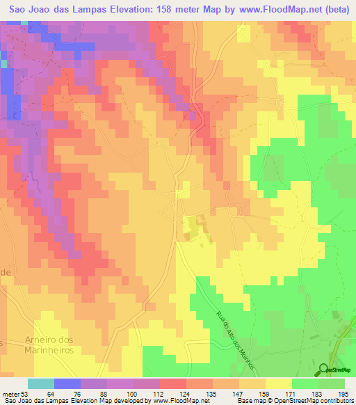 Sao Joao das Lampas,Portugal Elevation Map