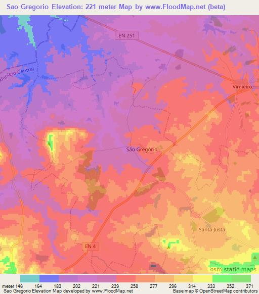 Sao Gregorio,Portugal Elevation Map
