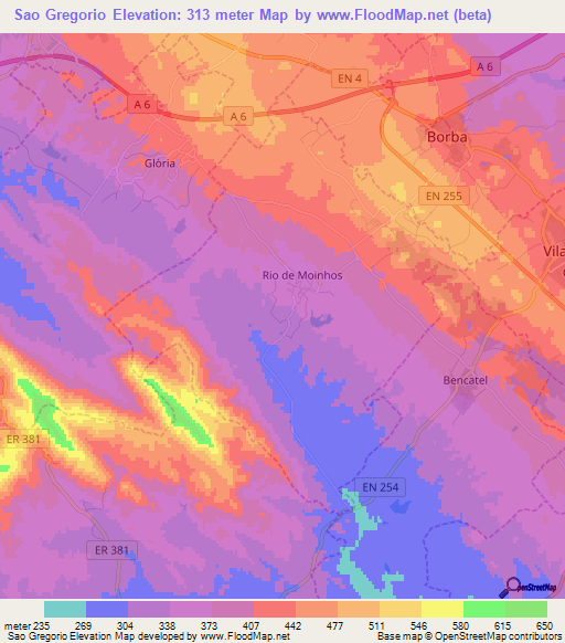 Sao Gregorio,Portugal Elevation Map