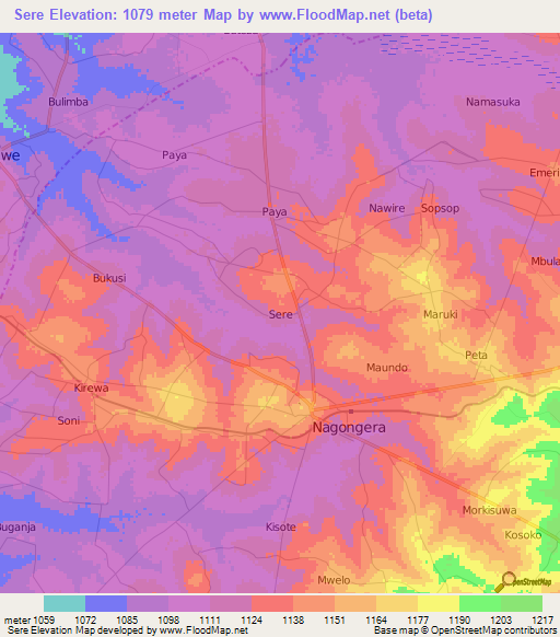 Sere,Uganda Elevation Map