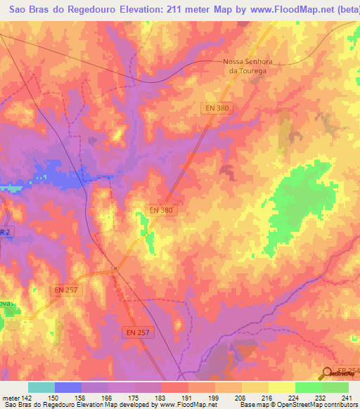 Sao Bras do Regedouro,Portugal Elevation Map
