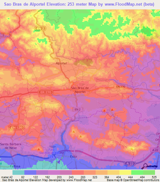 Sao Bras de Alportel,Portugal Elevation Map