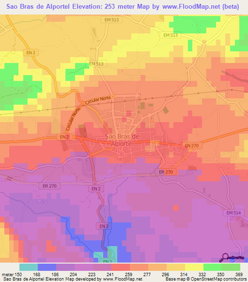 Sao Bras de Alportel,Portugal Elevation Map
