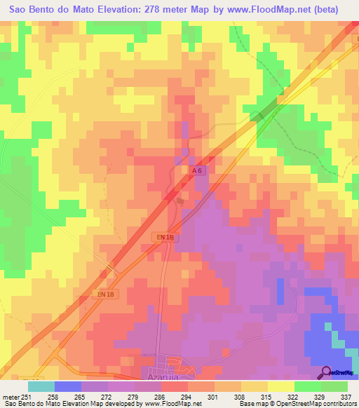 Sao Bento do Mato,Portugal Elevation Map