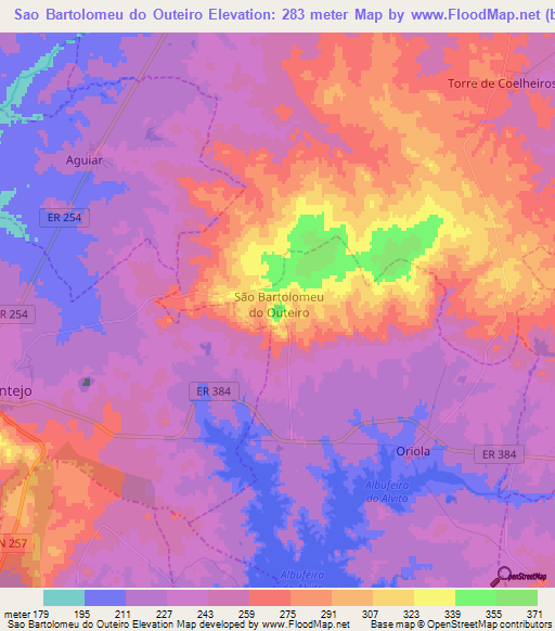 Sao Bartolomeu do Outeiro,Portugal Elevation Map