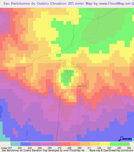 Sao Bartolomeu do Outeiro,Portugal Elevation Map