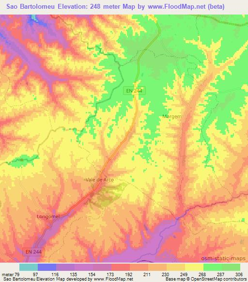 Sao Bartolomeu,Portugal Elevation Map