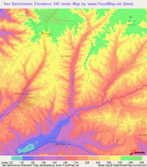 Sao Bartolomeu,Portugal Elevation Map