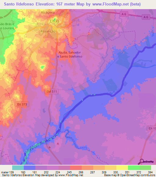 Santo Ildefonso,Portugal Elevation Map