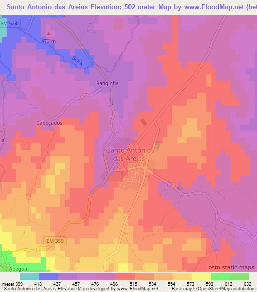 Santo Antonio das Areias,Portugal Elevation Map