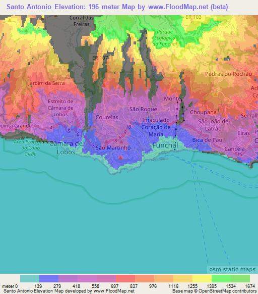 Santo Antonio,Portugal Elevation Map
