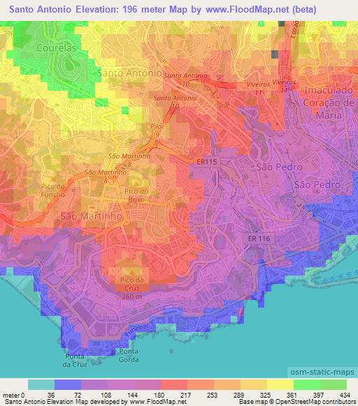 Santo Antonio,Portugal Elevation Map