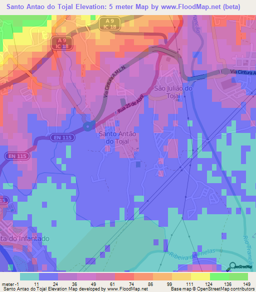 Santo Antao do Tojal,Portugal Elevation Map