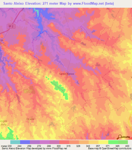 Santo Aleixo,Portugal Elevation Map