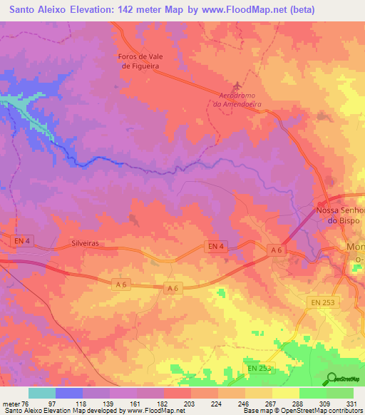 Santo Aleixo,Portugal Elevation Map