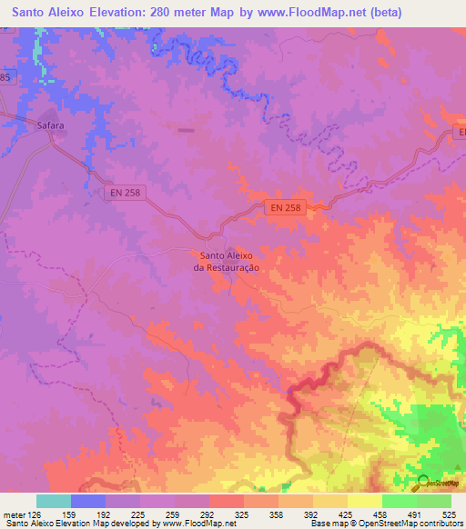 Santo Aleixo,Portugal Elevation Map