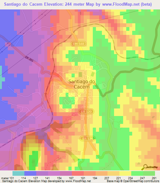 Santiago do Cacem,Portugal Elevation Map