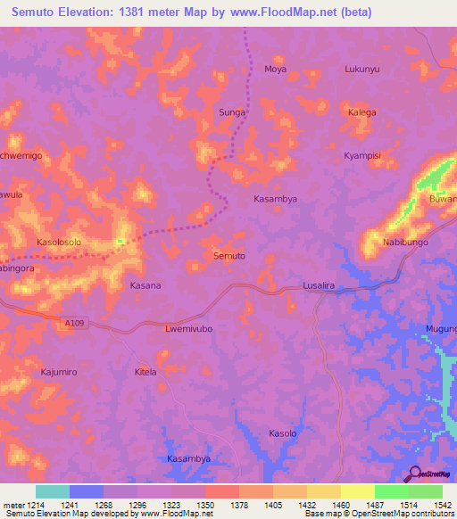 Semuto,Uganda Elevation Map