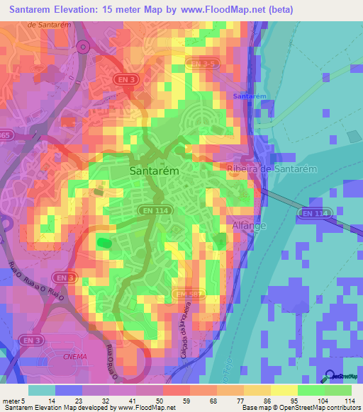 Santarem,Portugal Elevation Map