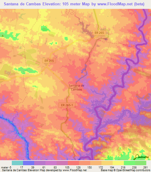Santana de Cambas,Portugal Elevation Map