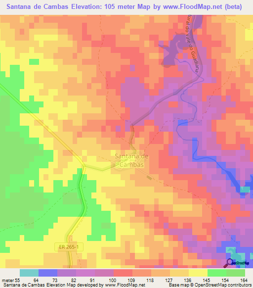 Santana de Cambas,Portugal Elevation Map