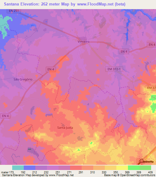 Santana,Portugal Elevation Map