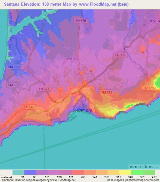 Santana,Portugal Elevation Map