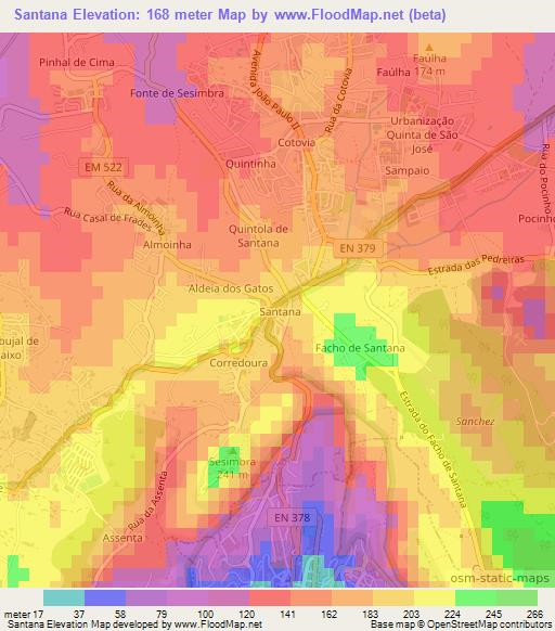 Santana,Portugal Elevation Map