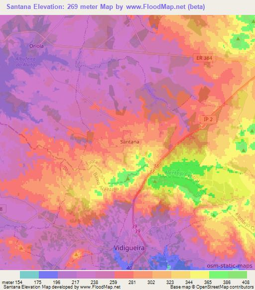 Santana,Portugal Elevation Map