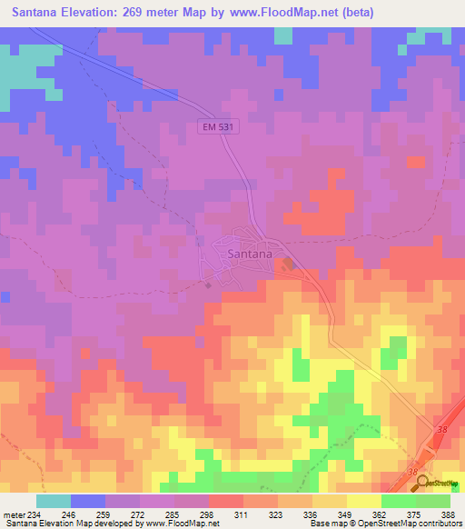 Santana,Portugal Elevation Map