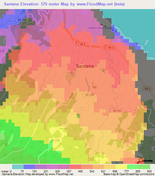 Santana,Portugal Elevation Map